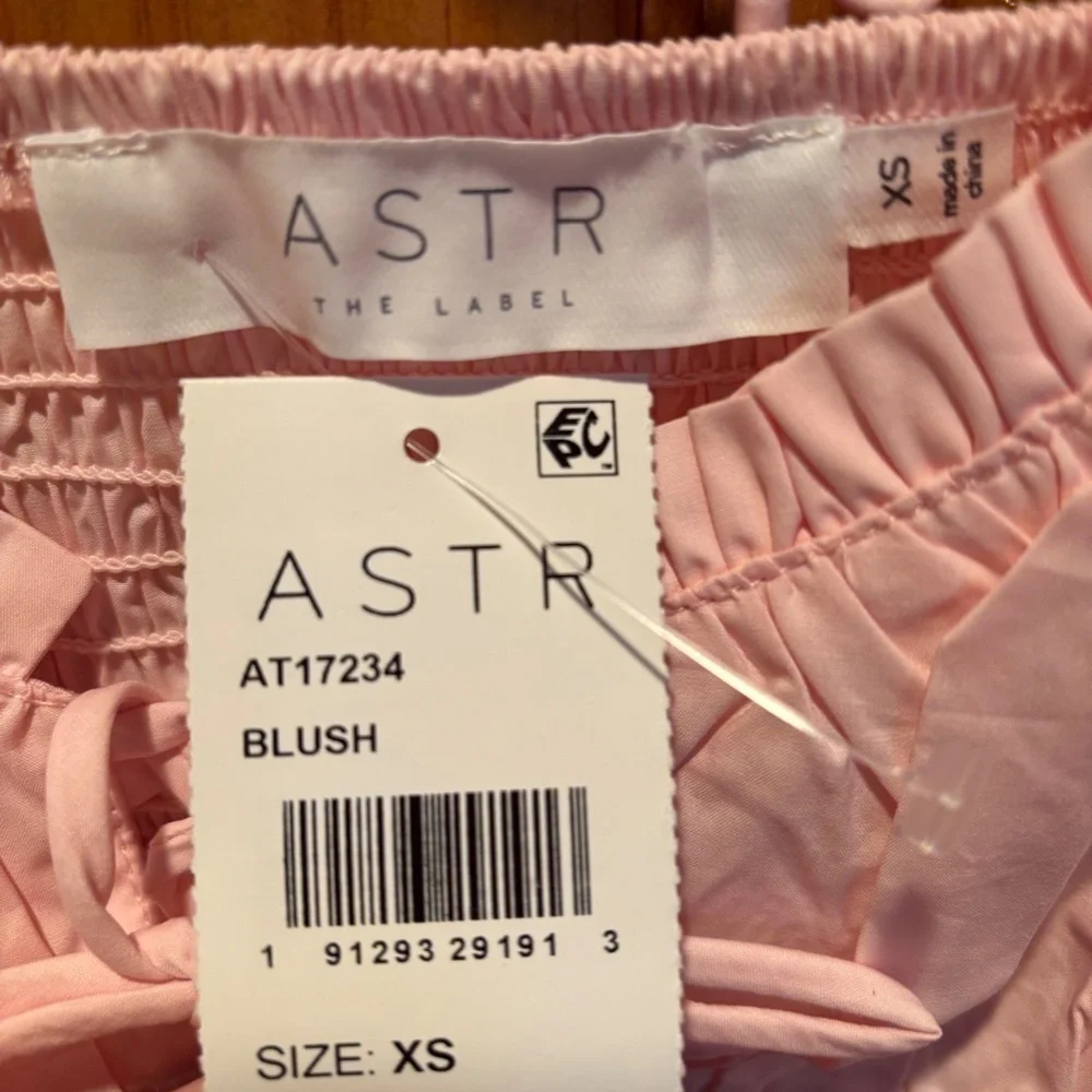 ASTR the Label Puff Sleeve Smocked Poplin Blouse in Blush XS NWT